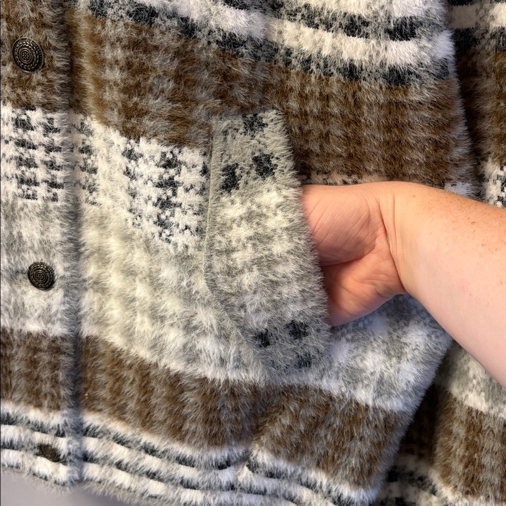 NVLT Brown and Cream Plaid Bomber Jacket NWOT - Picture 8 of 13